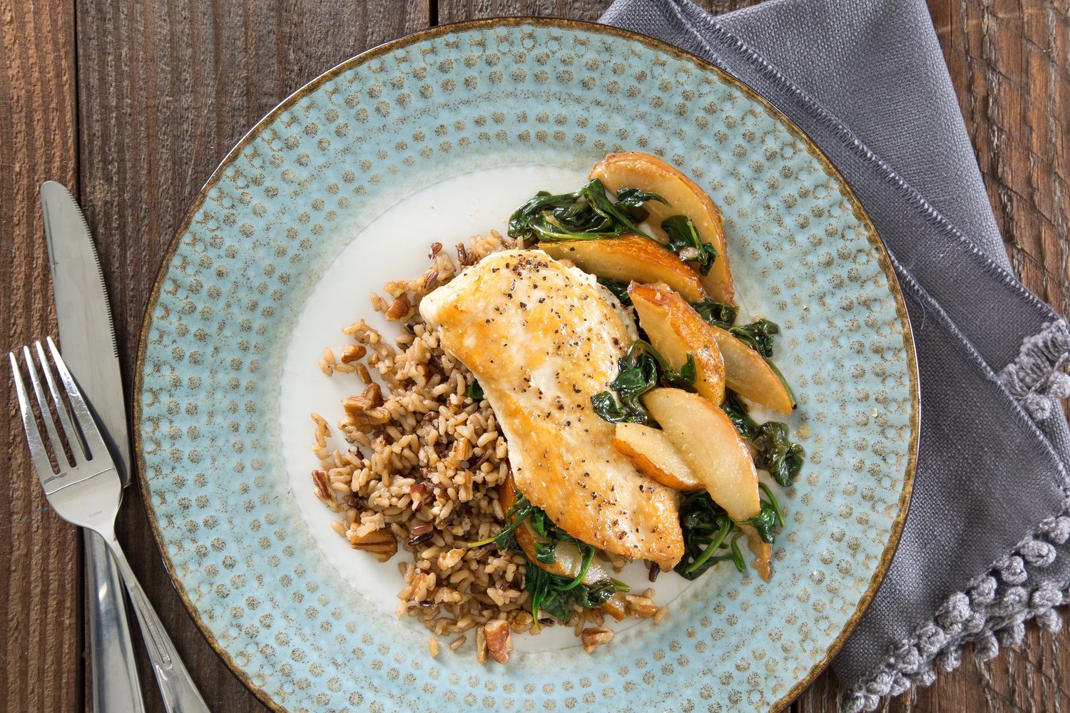 Blue CheeseStuffed Chicken with Spinach and Pears