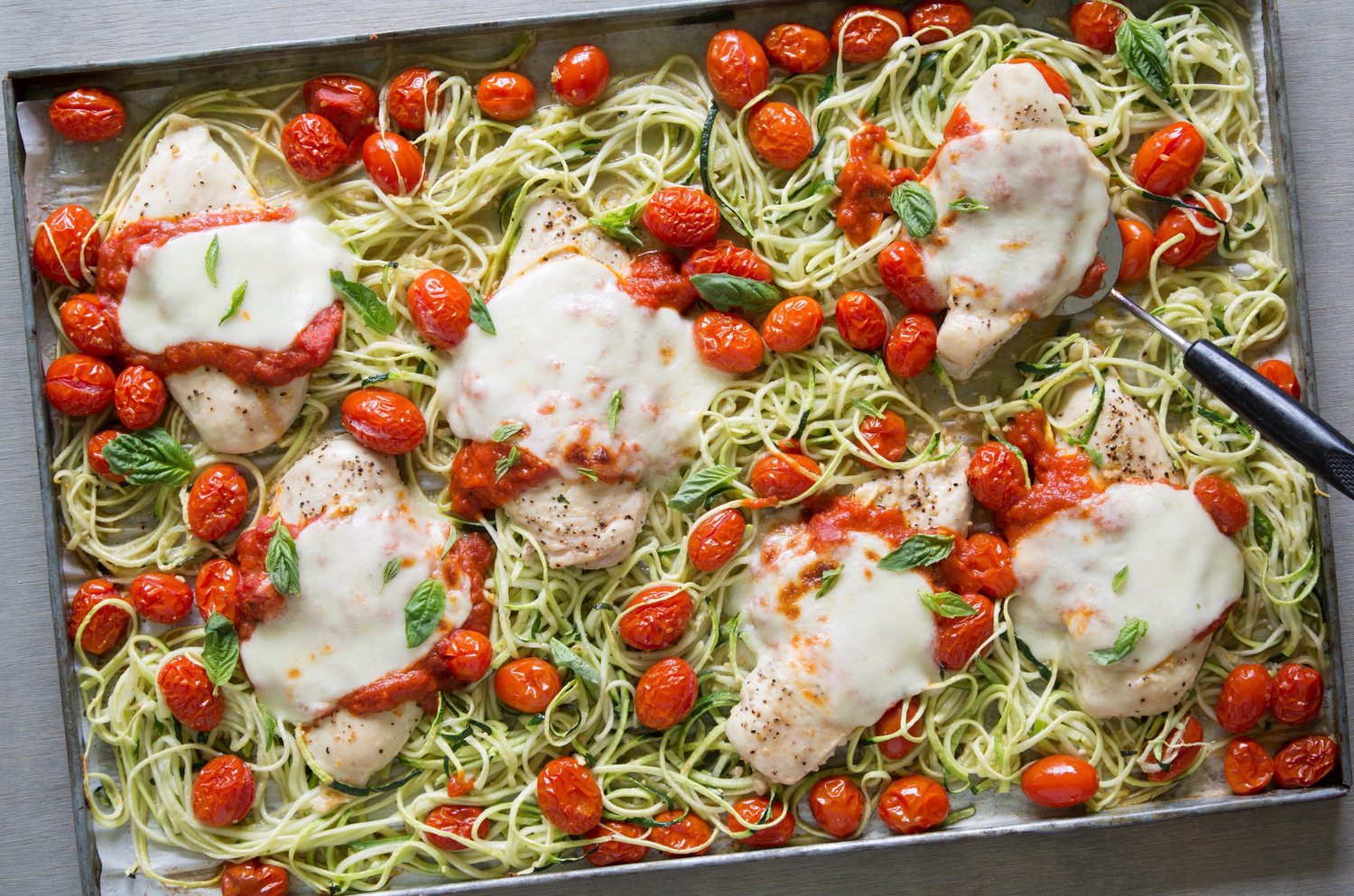 Sheet Pan Chicken Marinara with Zoodles