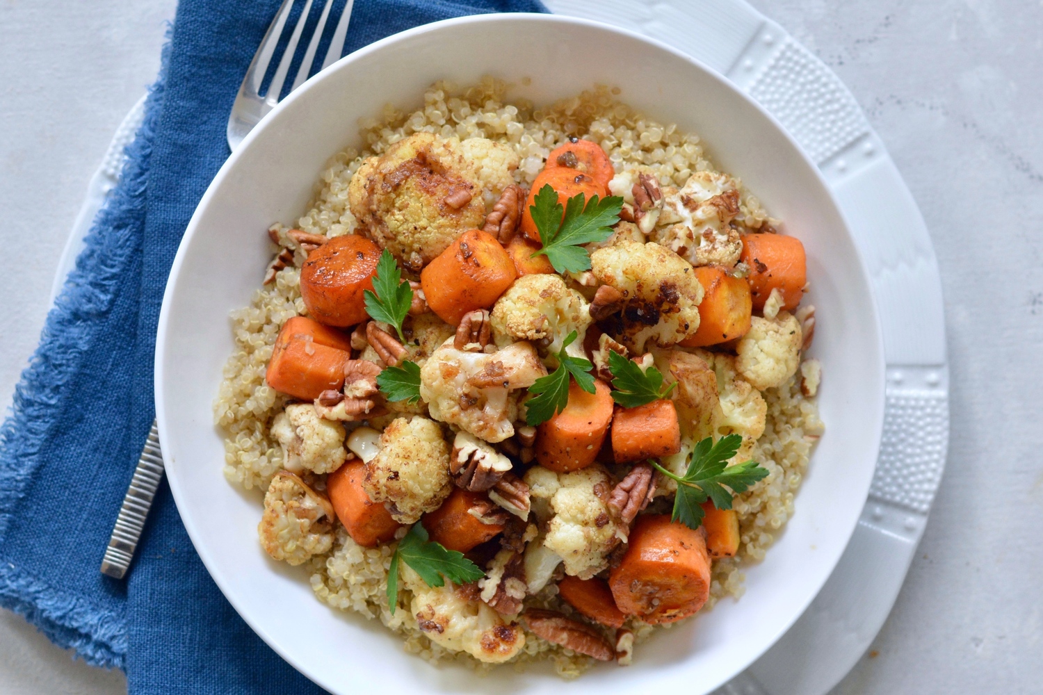 Roasted Cauliflower and Carrots over Quinoa