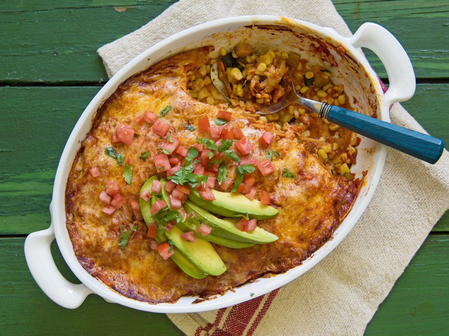Summer Vegetable and Chicken Enchilada Bake
