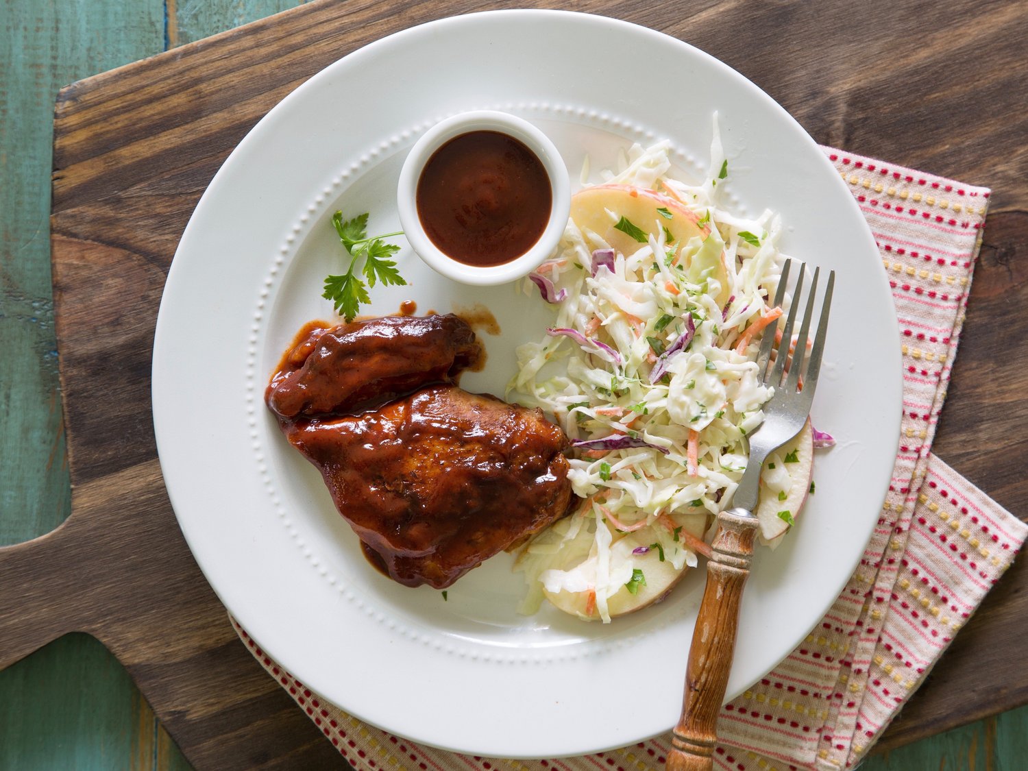 Skillet Barbecue Chicken Thighs with Crunchy Apple Slaw