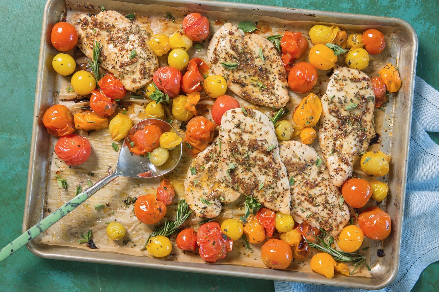 Sheet Pan RosemaryMustard Chicken with Tomatoes