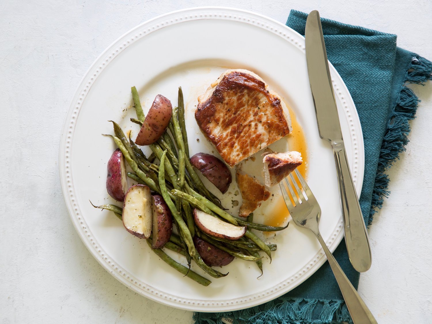 Ranch Pork Chops with Potatoes and Green Beans