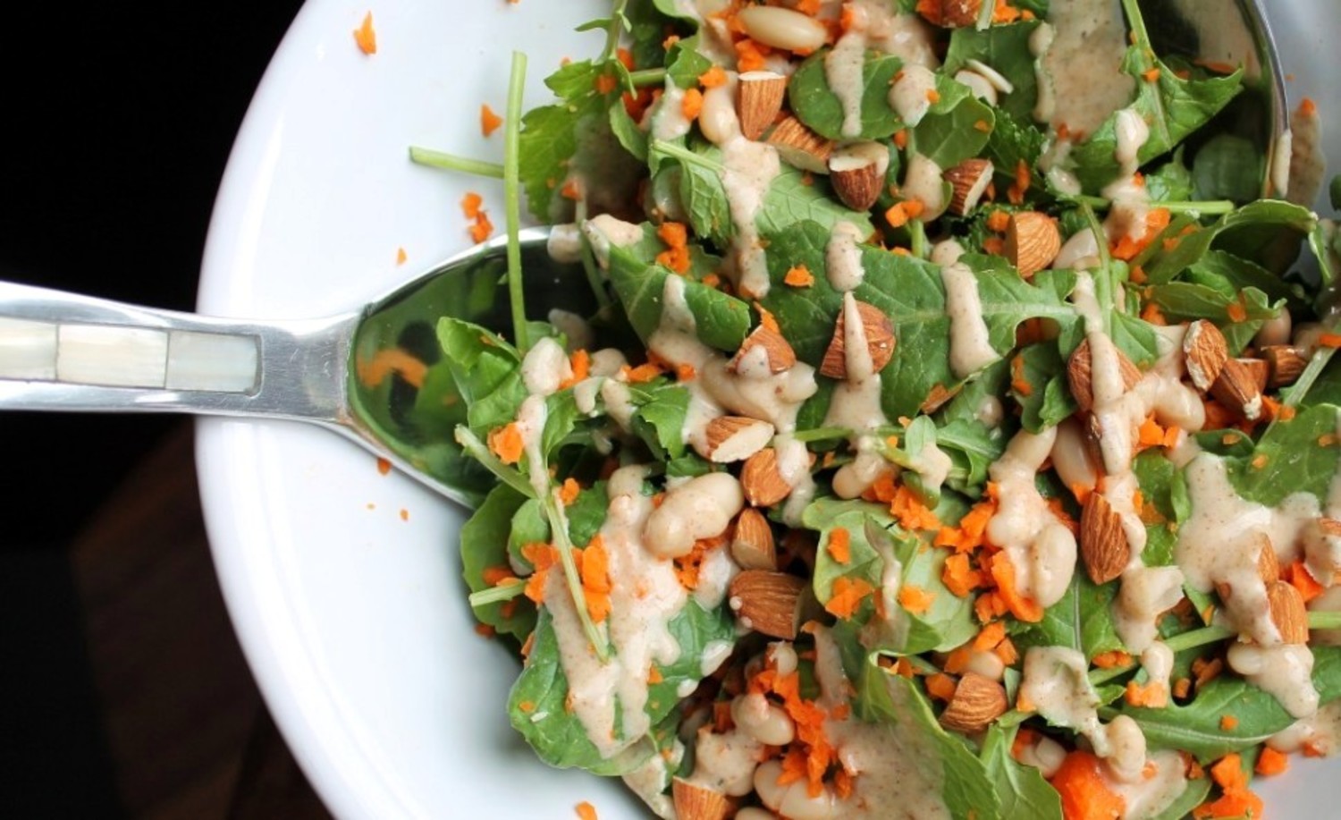 Garlic Kale Salad with Almond Butter Dressing