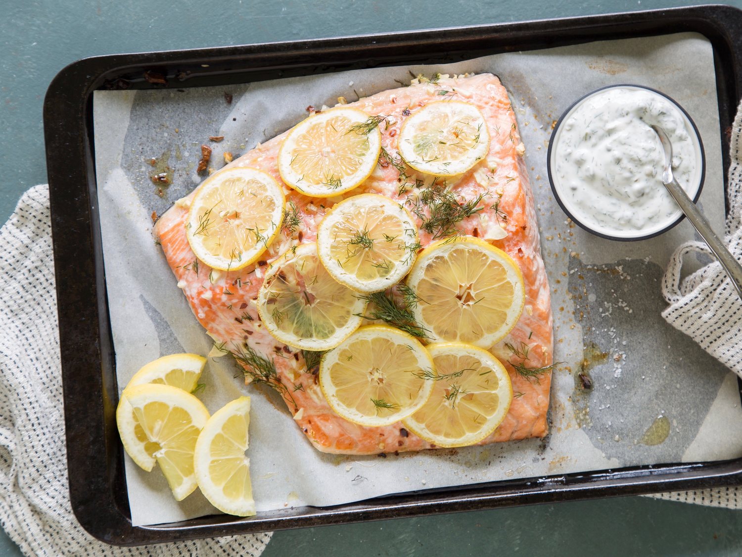 Spicy Roasted Salmon with DillCaper Sauce